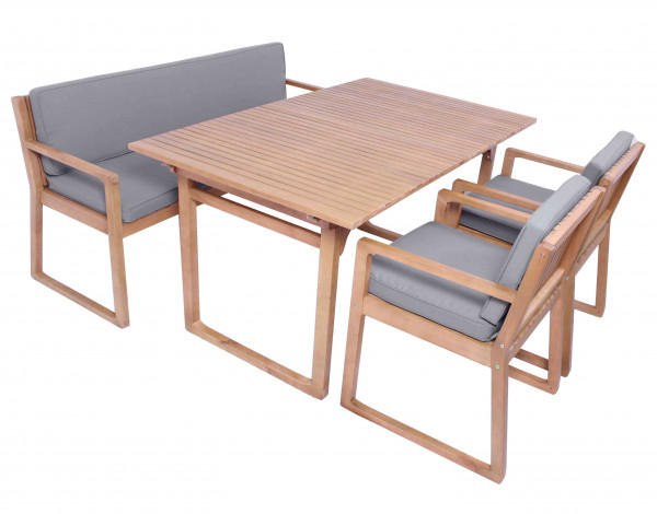 Gartenmöbel Set Holz 1 Tisch 1 Bank 2 Sessel Auflage HELLGRAU