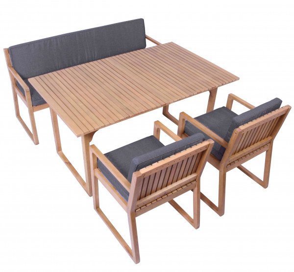 Gartenmöbel Set Holz 1 Tisch 1 Bank 2 Sessel Auflage DUNKELGRAU